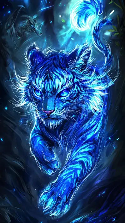 Hổ Neon Xanh Lam - Hình Nền AI Art Cosmic 4K