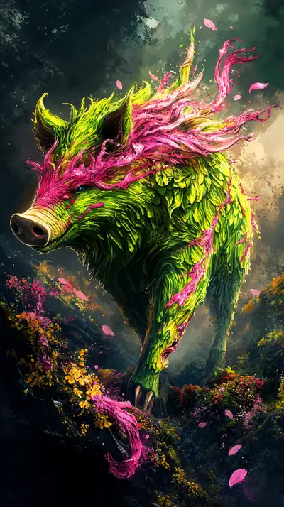 Lợn Neon Cosmic - Hình Nền AI Art 4K