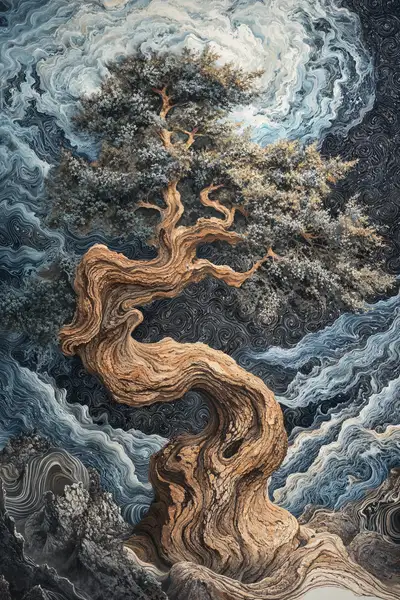 Cây Cổ Thụ Phong Thủy - Sương Mù Tự Nhiên AI Art 4K