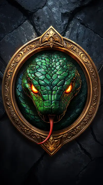 Rắn Xanh Mắt Neon - Khung Baroque Vàng AI Art 4K