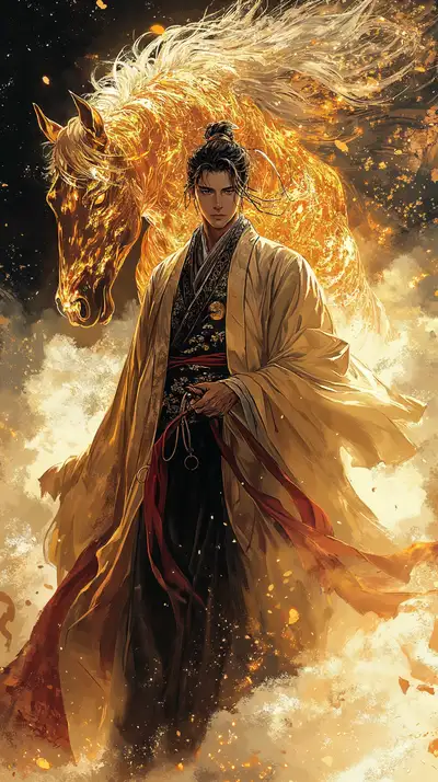 Ngựa Lửa Vàng Phong Thủy - Hình Nền AI Art 4K