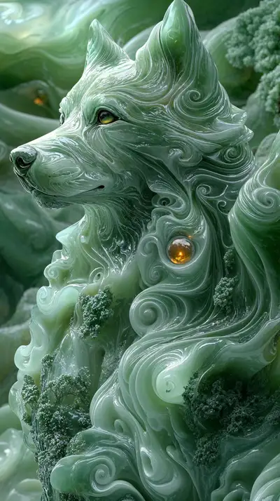 Sư Tử Ngọc Xanh Phong Thủy - Hình Nền AI Art 4K