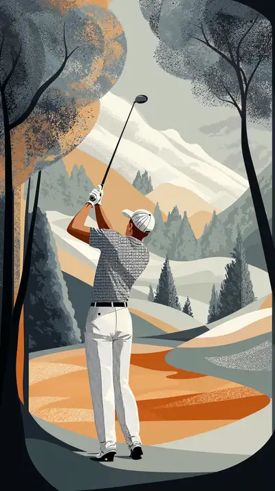 Golfer Núi Retro - Hình Nền AI Art 4K Thể Thao
