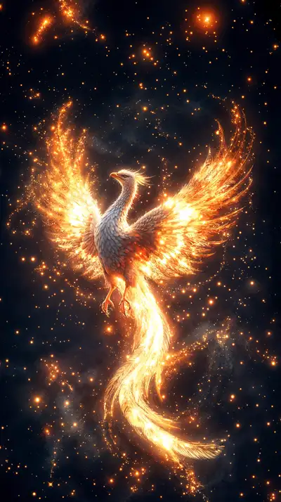 Phượng Hoàng Lửa - Hình Nền AI Art Neon Cosmic 4K