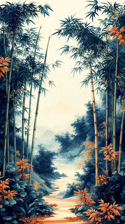 Rừng Tre Sương Mờ - Tranh Nước AI Art 4K