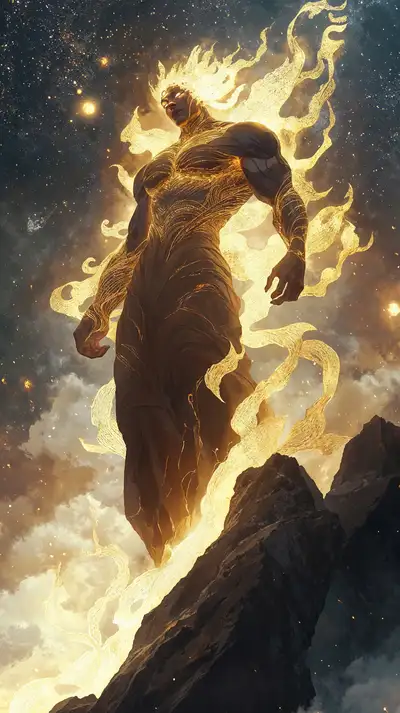 Thần Lửa Vàng Vũ Trụ - Hình Nền AI Art Fantasy 4K