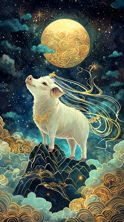 Dê Vàng Phong Thủy - Hình Nền AI Art 4K