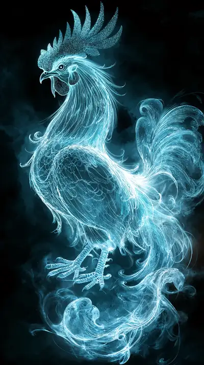 Gà Trống Phong Thủy Neon Cosmic - Hình Nền AI Art 4K