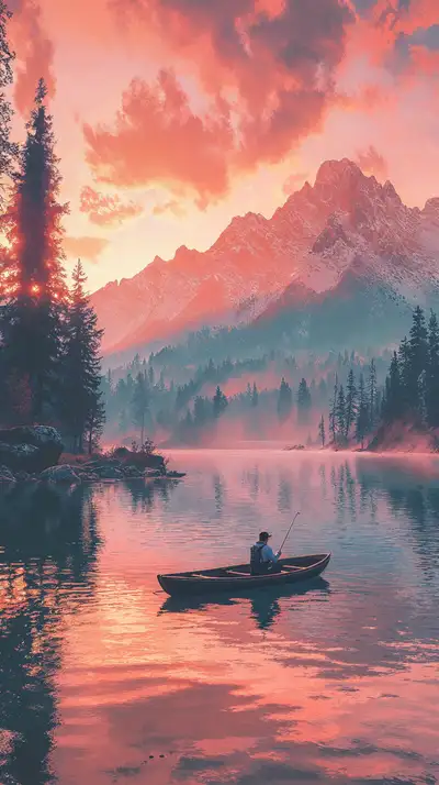 Hồ Núi Hoàng Hôn - Hình Nền Thiên Nhiên AI Art 4K