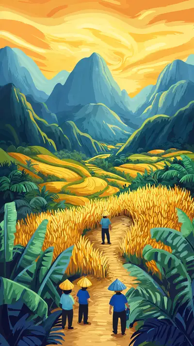 Cánh Đồng Lúa Hoàng Hôn - Tranh Phong Cảnh AI Art 4K