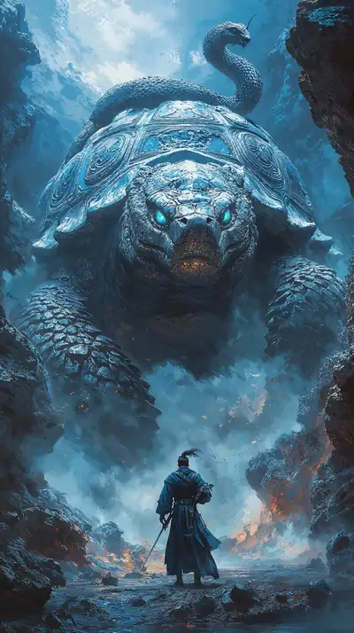 Rùa Phong Thủy Huyền Bí - Chiến Binh Núi Tuyết | Hình Nền AI Art