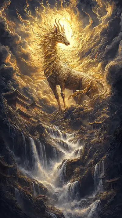 Ngựa Vàng Huyền Thoại - Hình Nền AI Art 4K