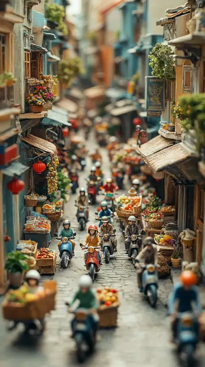 Phố Cổ Hoài Niệm - Hình Nền AI Art Tilt-Shift 4K