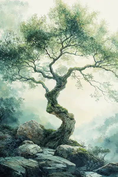 Cây Cổ Thụ Phong Thủy Xanh - Hình Nền AI Art 4K