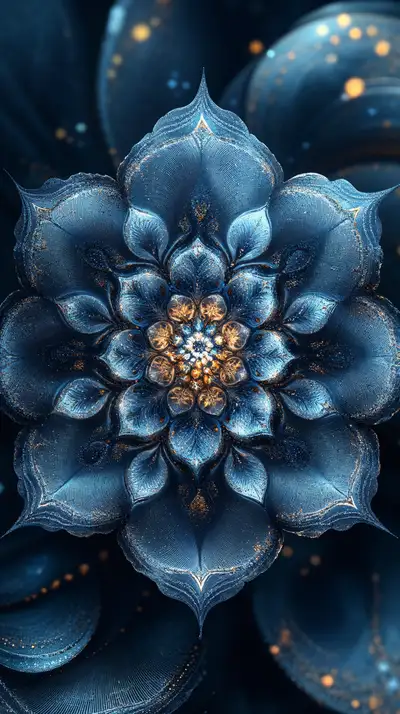 Hoa Mandala 3D Pha Lê - Hiệu Ứng Neon Cosmic Xanh Vàng AI Art 4K