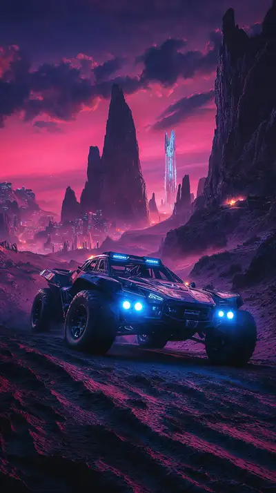 Xe Cyberpunk Neon - Hình Nền AI Art 4K