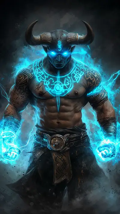 Trâu Neon Phong Thủy - Hình Nền AI Art 4K