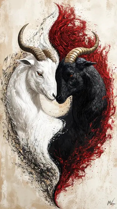 Dê Trắng Đen Watercolor - Hình Nền AI Art 4K