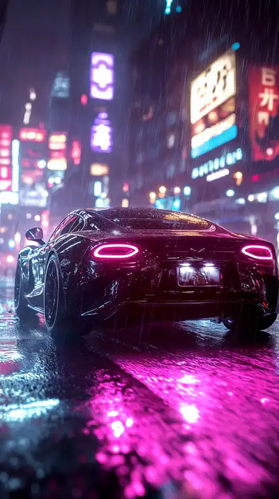 Siêu Xe Neon Cyberpunk - Hình Nền AI Art 4K Synthwave