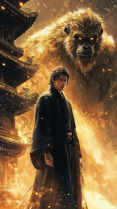 Ngộ Không Huyền Thoại - Vua Khỉ Lửa Vàng Hình Nền AI Art 4K