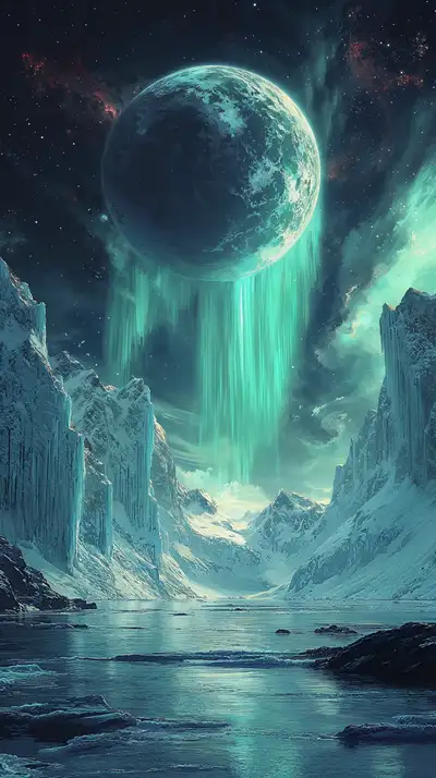 Hành Tinh Phát Sáng - Thung Lũng Băng Vũ Trụ AI Art