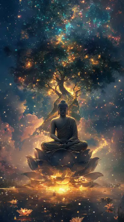 Thiền Định Vũ Trụ - Hình Nền AI Art Neon Cosmic 4K