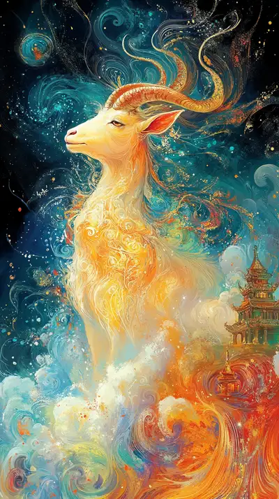 Dê Vàng Phong Thủy Cosmic - Hình Nền AI Art 4K