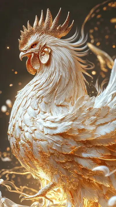 Gà Vàng Phong Cách Huyền Ảo - Hình Nền AI Art 4K