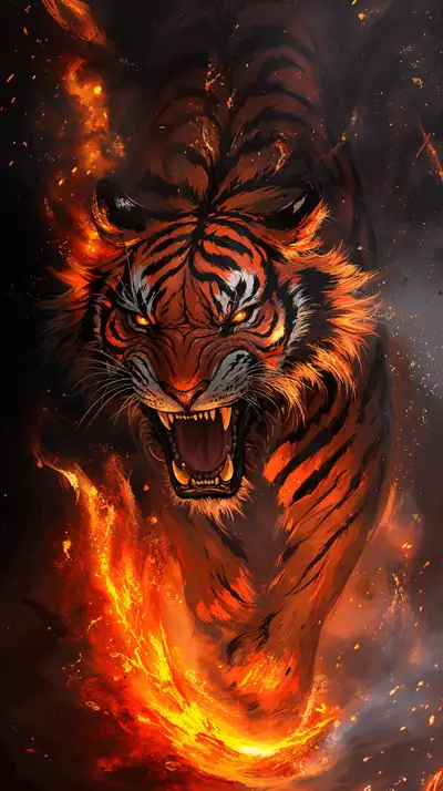 Hổ Lửa Cosmos - Hình Nền AI Art 4K