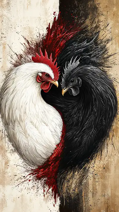 Gà Trống Đối Đầu - Hình Nền AI Art Splatter 4K