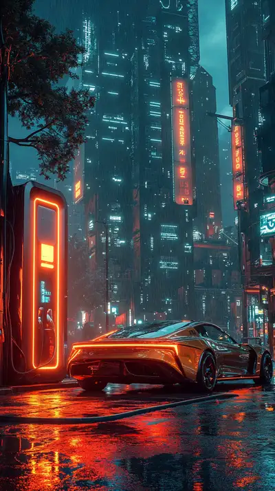 Siêu Xe Neon Cyberpunk - Hình Nền Thành Phố AI Art 4K
