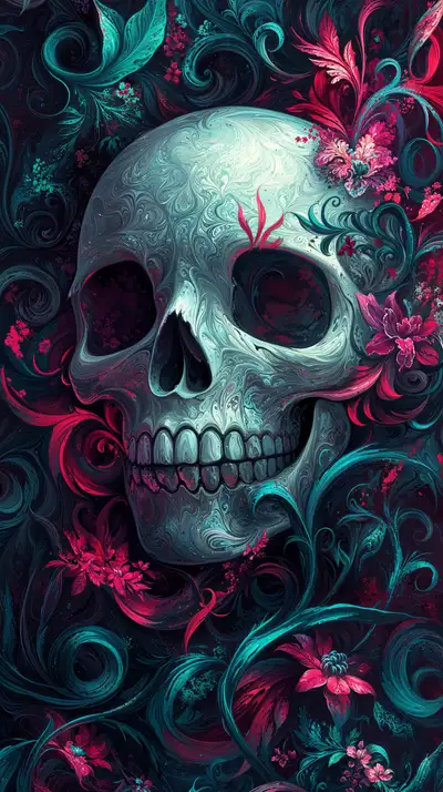 Sọ Xương Neon Hoa Hồng - Hình Nền AI Art 4K
