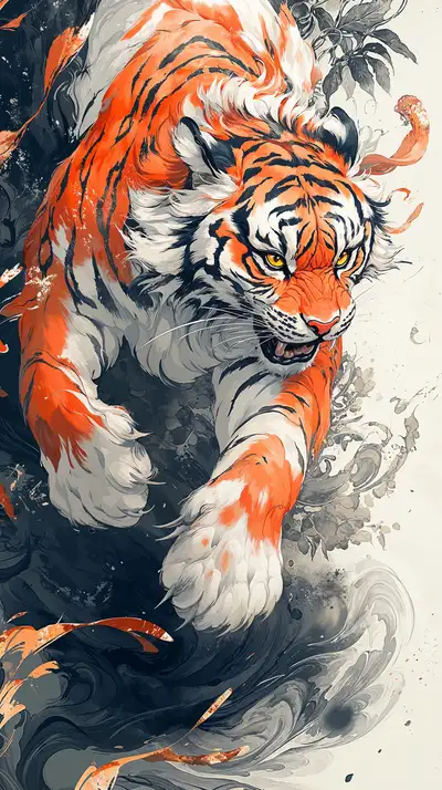 Hổ Cam Mực Nước AI Art - Hình Nền 4K Động Vật