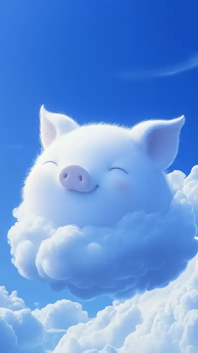Lợn Dễ Thương Trên Đám Mây - Hình Nền AI Art 4K