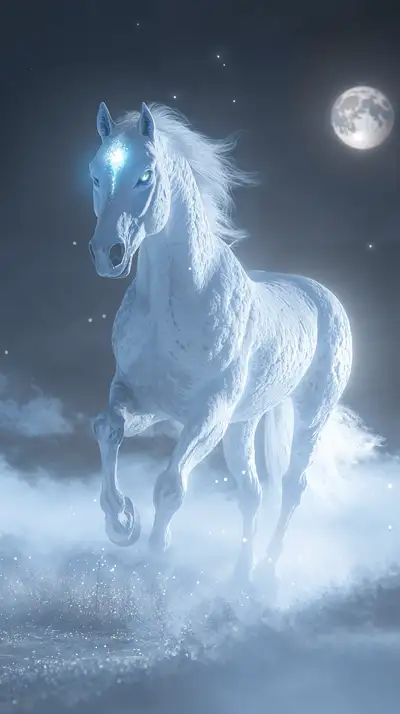 Ngựa Trắng Thần Bí - Hình Nền AI Art Cosmic 4K
