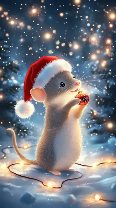 Chuột Noel Xinh Xắn Với Ánh Sáng Vàng - AI Art 4K
