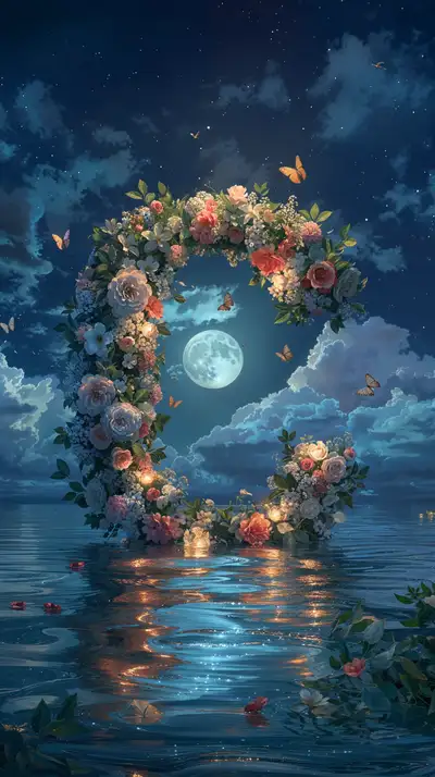 Cổng Hoa Trăng Sáng - Hình Nền AI Art Đêm Tuyệt Đẹp 4K