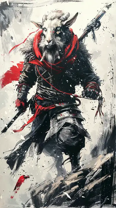 Chiến Binh Dê Neon - Hình Nền AI Art Splatter 4K