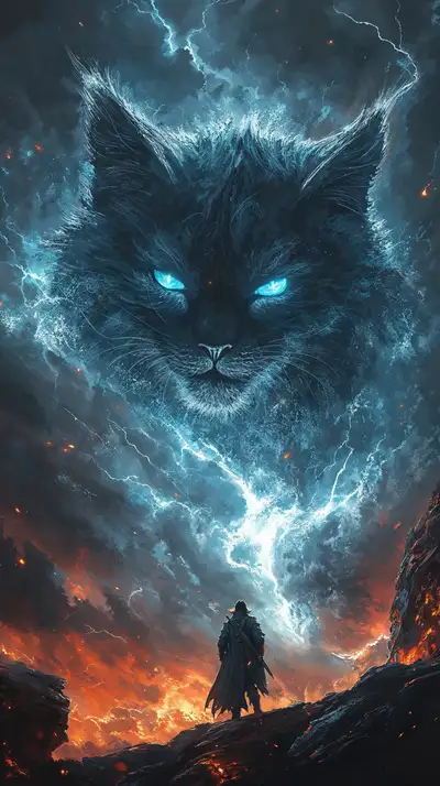 Mèo Cosmic Bí Ẩn - Hình Nền AI Art Phong Thuỷ 4K