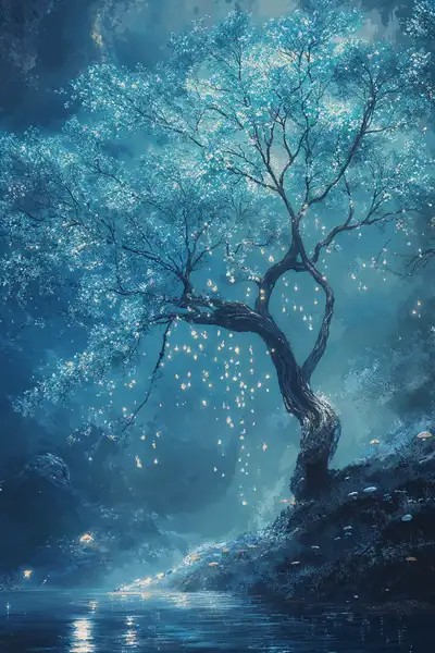 Cây Cổ Sáng Lấp Lánh - Hình Nền Phong Thủy AI Art 4K