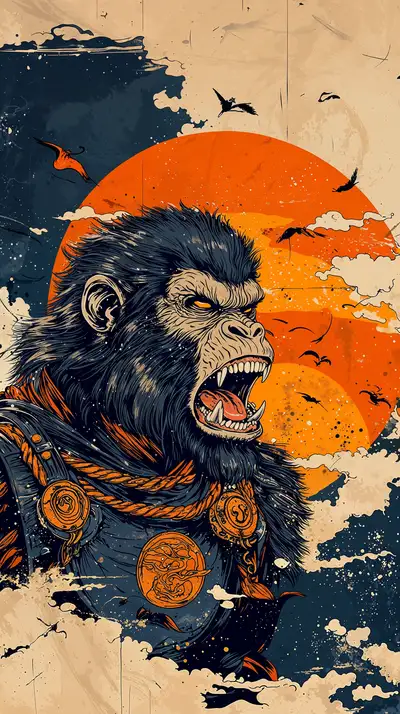 Khỉ Retro Street Art - Hình Nền AI Art 4K