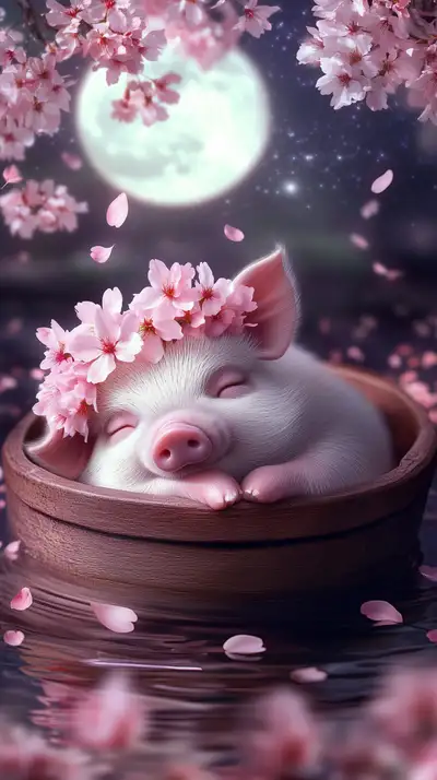 Lợn Phong Thủy Hoa Anh Đào - Hình Nền AI Art 4K