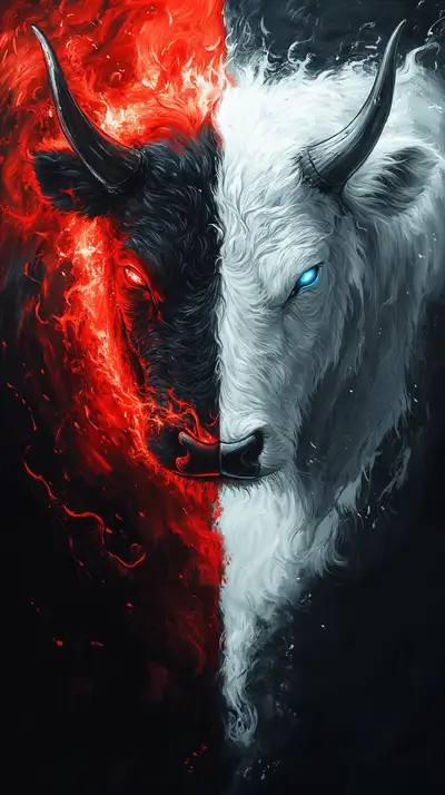 Trâu Lửa Cosmic - Cân Bằng Âm Dương Phong Thủy AI Art