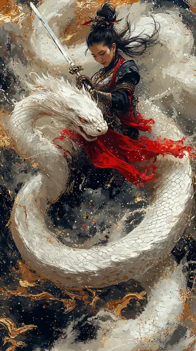 Nữ Chiến Binh Rồng Trắng - Hình Nền AI Art Fantasy 4K