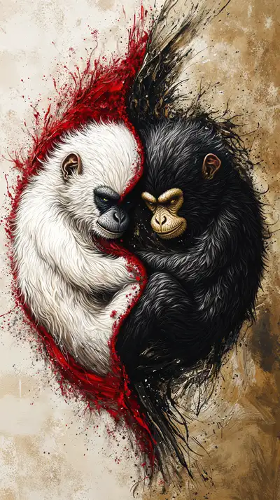 Hai Khỉ Đối Xứng - Nghệ Thuật Graffiti Splatter Tâm Linh 4K