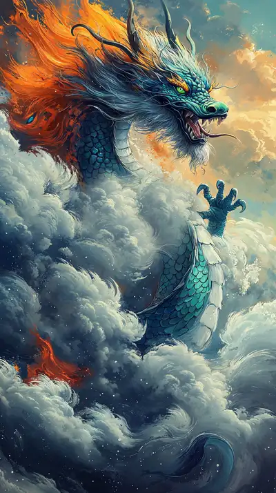 Rồng Vàng Phong Thủy Trên Mây - Hình Nền AI Art 4K