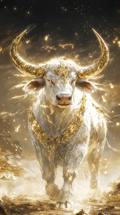 Trâu Vàng Phong Thủy - Hình Nền AI Art Cosmic 4K