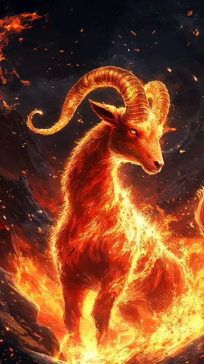 Dê Vàng Lửa Vũ Trụ - Hình Nền AI Art 4K