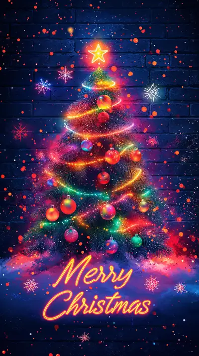 Cây Thông Giáng Sinh Neon - Hình Nền AI Art 4K