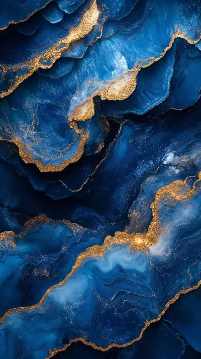 Marble Xanh Dương Vàng Cosmic - Hình Nền AI Art 4K